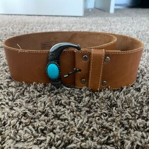 Brown Leather Belt with Turquoise Accent